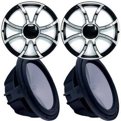 Wet Sounds Two Revo 12" Subwoofers & Grills - Black Subwoofers & Black Grills with Stainless Steel Inserts - 2 Ohm
