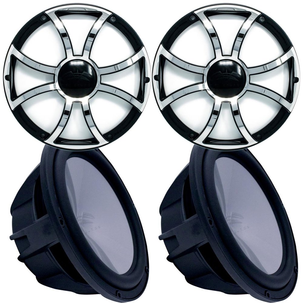 Wet Sounds Two Revo 12" Subwoofers & Grills - Black Subwoofers & Black Grills with Stainless Steel Inserts - 2 Ohm