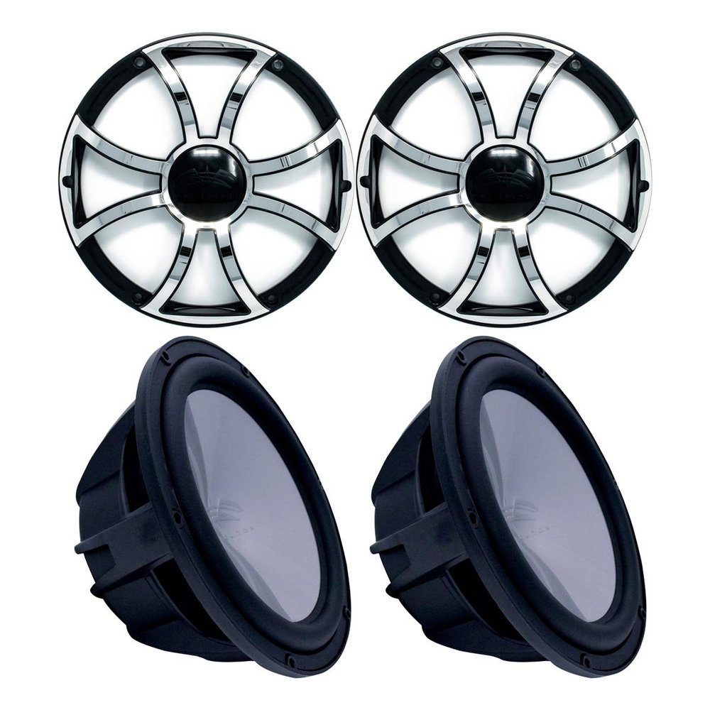 Wet Sounds Two Revo 10" Subwoofers & Grills - Black Subwoofers & Black Grills with Stainless Steel Inserts - 4 Ohm