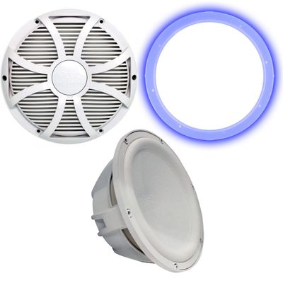 Wet Sounds Revo 12" Subwoofer, Grill, & RGB LED Ring - White Subwoofer & White Closed Face SW Grill - 4 Ohm