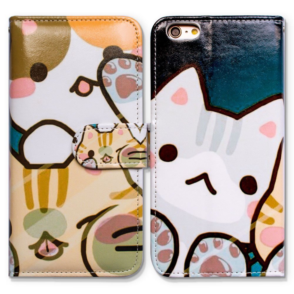 Bcov Case for iPod Touch 7/iPod Touch 6,Bcov Cartoon White Cat Wallet Flip Leather Cover Case with Credit Card ID Card Slot Holder Kickstand for iPod Touch 7/6/5