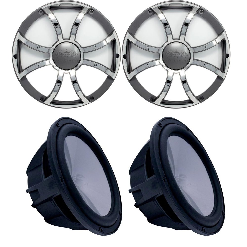Wet Sounds Two Revo 10" Subwoofers & Grills - Black Subwoofers & Gunmetal Stainless Steel Grills - 2 Ohm