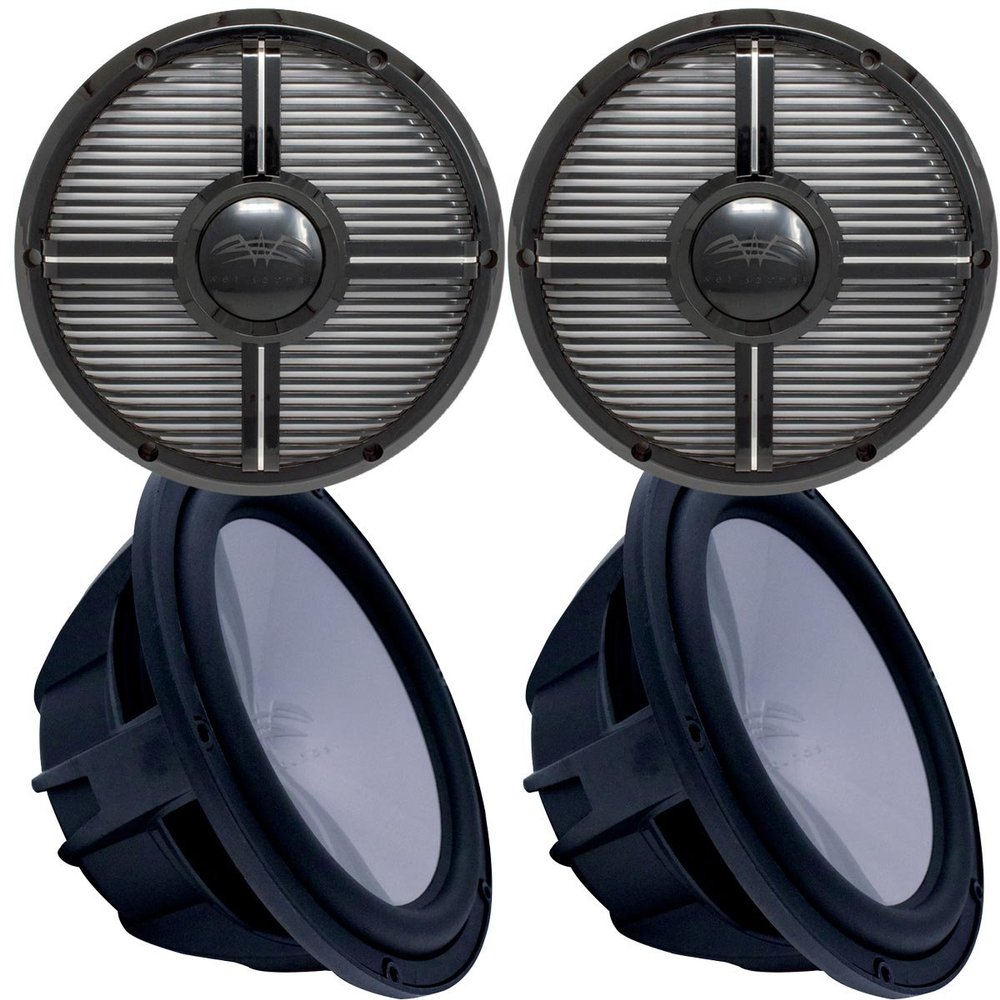 Wet Sounds Two Revo 12" Subwoofers & Grills - Black Subwoofers & Black Closed Face XW Grills - 4 Ohm