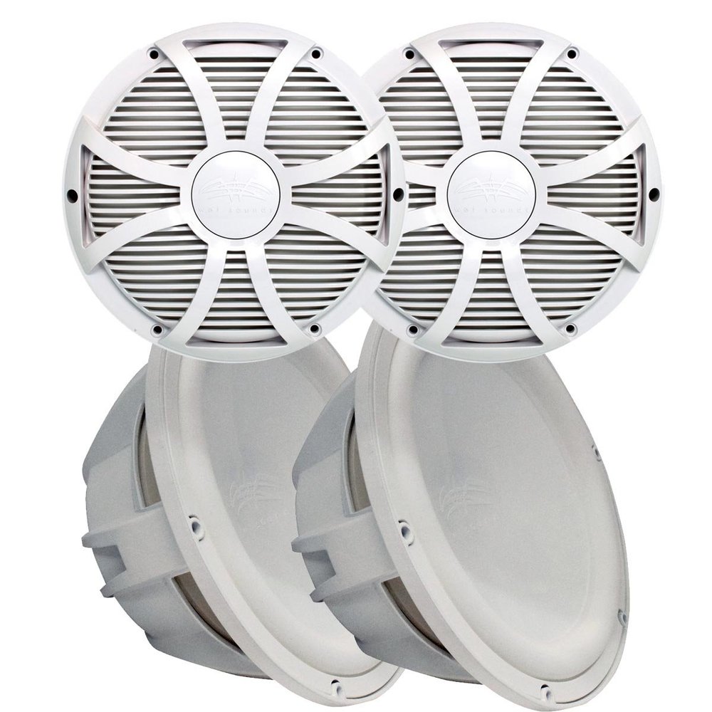 Wet Sounds Two Revo 12" Subwoofers & Grills - White Subwoofers & White Closed Face SW Grills - 4 Ohm