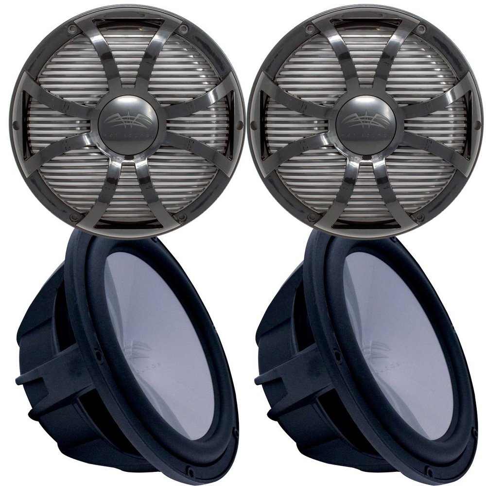 Wet Sounds Two Revo 12" Subwoofers & Grills - Black Subwoofers & Black Closed Face SW Grills - 2 Ohm