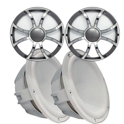 Wet Sounds Two Revo 12" Subwoofers & Grills - White Subwoofers & Gunmetal Stainless Steel Grills - 4 Ohm