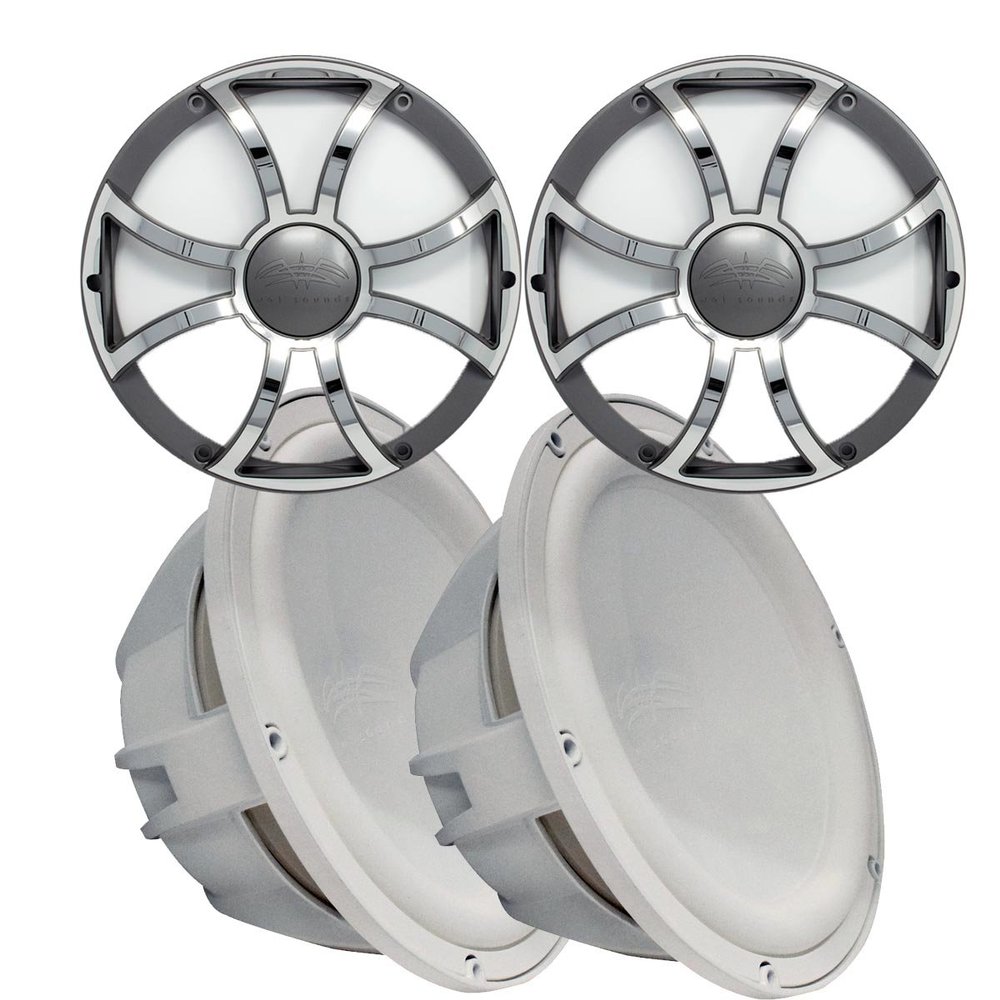 Wet Sounds Two Revo 12" Subwoofers & Grills - White Subwoofers & Gunmetal Stainless Steel Grills - 4 Ohm