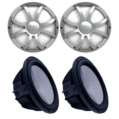 Wet Sounds Two Revo 10" Subwoofers & Grills - Black Subwoofers & Silver XS Grills - 4 Ohm