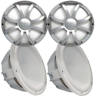 Wet Sounds Two Revo 12" Subwoofers & Grills - White Subwoofers & Silver XS Grills - 4 Ohm
