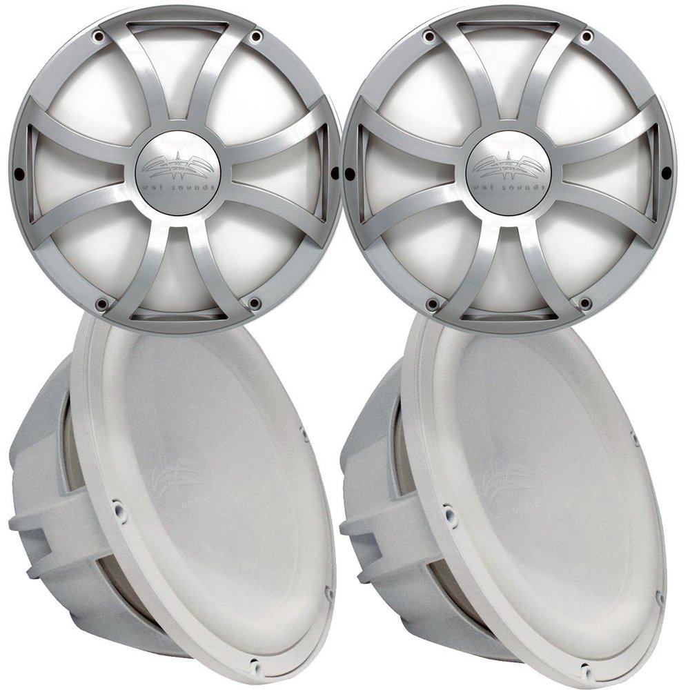 Wet Sounds Two Revo 12" Subwoofers & Grills - White Subwoofers & Silver XS Grills - 4 Ohm