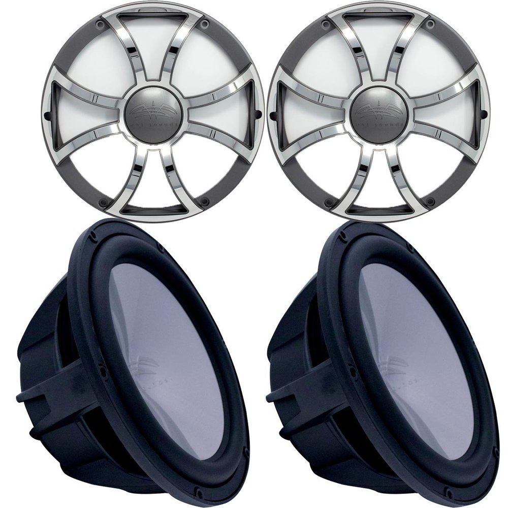Wet Sounds Two Revo 12" Subwoofers & Grills - Black Subwoofers & Gunmetal Stainless Steel Grills - 4 Ohm