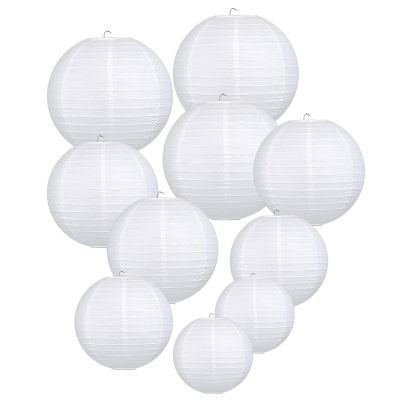 LIHAO 10 Pack White Paper Lanterns, 6/8/10/12 Inch, Wedding Party Decor