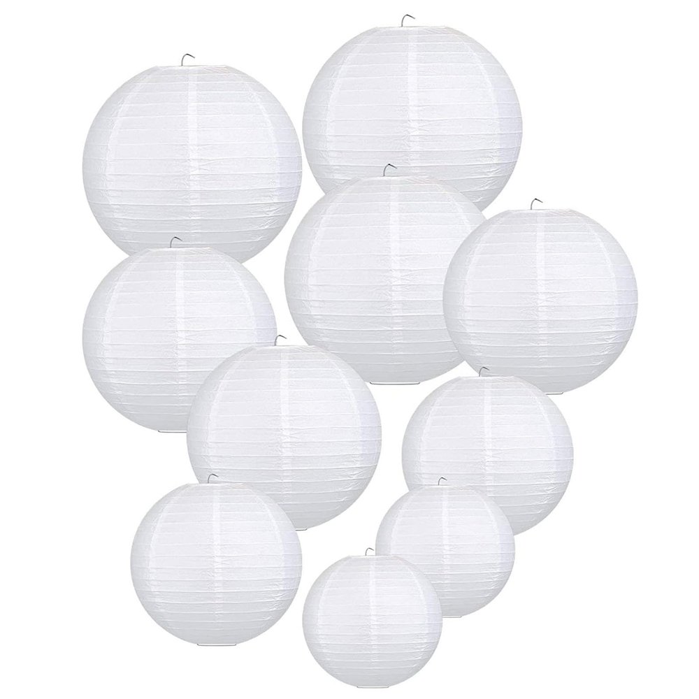 LIHAO 10 Pack White Paper Lanterns, 6/8/10/12 Inch, Wedding Party Decor