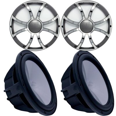 Wet Sounds Two Revo 12" Subwoofers & Grills - Black Subwoofers & Gunmetal Stainless Steel Grills - 2 Ohm