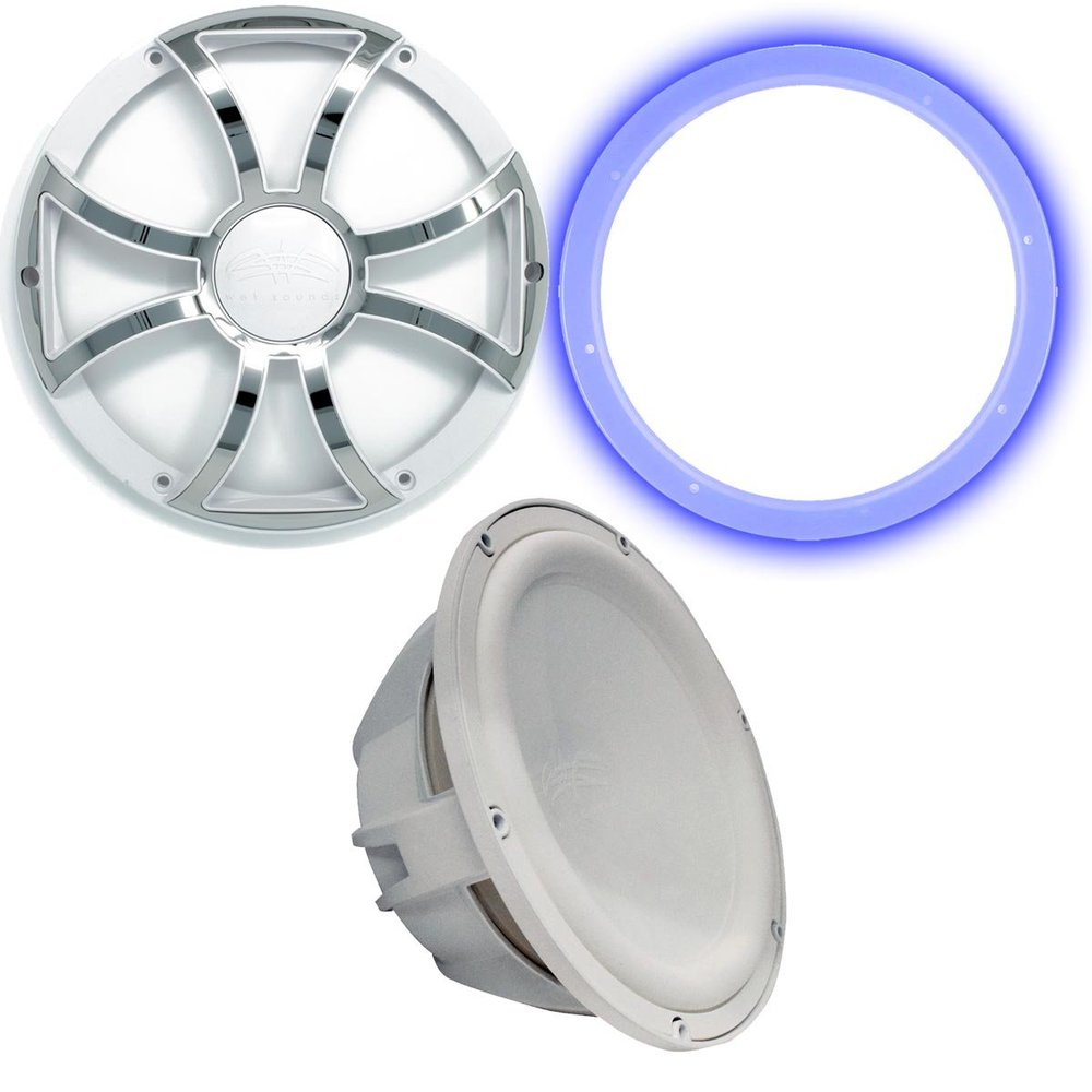 Wet Sounds Revo 12" Subwoofer, Grill, & RGB LED Ring - White Subwoofer & White Grill with Steel Inserts - 4 Ohm