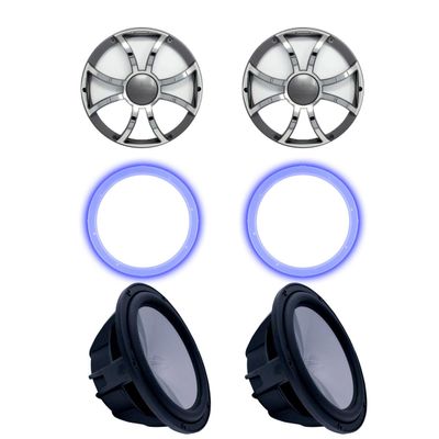 Wet Sounds Two Revo 10" Subwoofers, Grills, & RGB LED Rings - Black Subwoofers & Gunmetal Steel Grills - 4 Ohm
