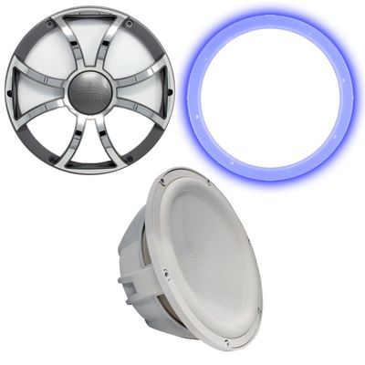 Wet Sounds Revo 12" Subwoofer, Grill, & RGB LED Ring - White Subwoofer & Gunmetal Steel Grill - 4 Ohm