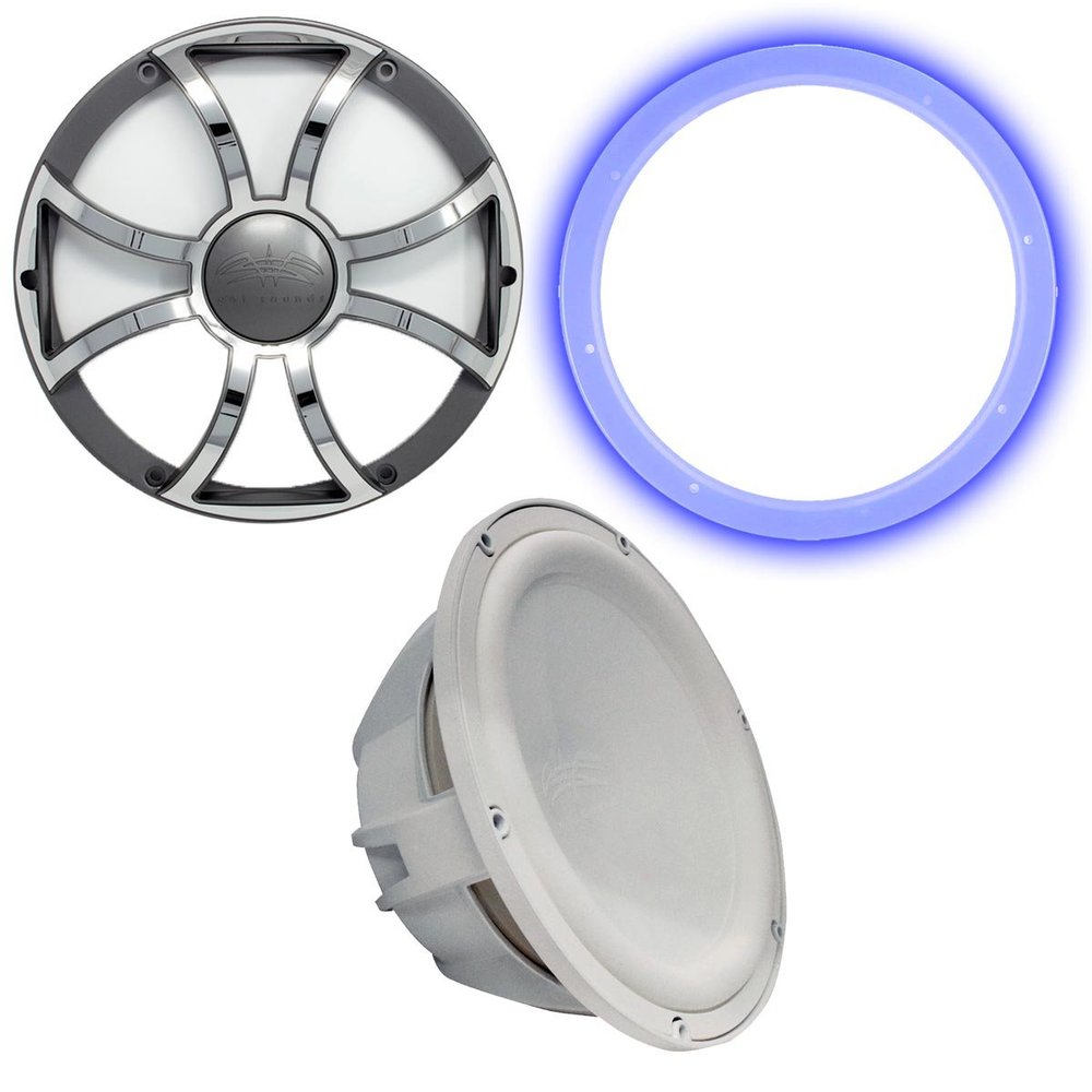 Wet Sounds Revo 12" Subwoofer, Grill, & RGB LED Ring - White Subwoofer & Gunmetal Steel Grill - 4 Ohm