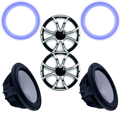 Wet Sounds Two Revo 12" Subwoofers, Grills, & RGB LED Rings - Black Subwoofers & Black Grills with Steel Inserts - 4 Ohm
