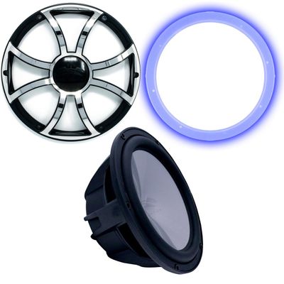 Wet Sounds Revo 12" Subwoofer, Grill, & RGB LED Ring - Black Subwoofer & Black Grill with Steel Inserts - 2 Ohm