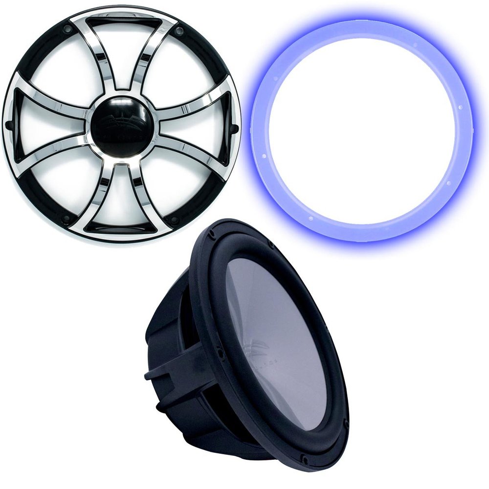 Wet Sounds Revo 12" Subwoofer, Grill, & RGB LED Ring - Black Subwoofer & Black Grill with Steel Inserts - 2 Ohm