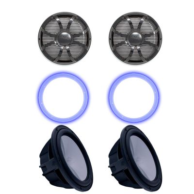 Wet Sounds Two Revo 10" Subwoofers, Grills, & RGB LED Rings - Black Subwoofers & Black Closed Face SW Grills - 4 Ohm