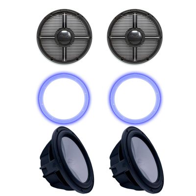 Wet Sounds Two Revo 10" Subwoofers, Grills, & RGB LED Rings - Black Subwoofers & Black Closed Face XW Grills - 4 Ohm