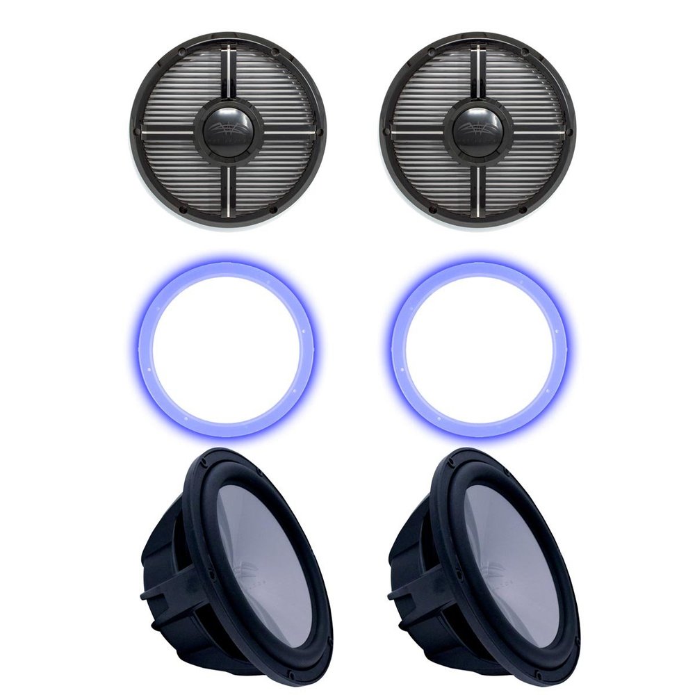 Wet Sounds Two Revo 10" Subwoofers, Grills, & RGB LED Rings - Black Subwoofers & Black Closed Face XW Grills - 4 Ohm