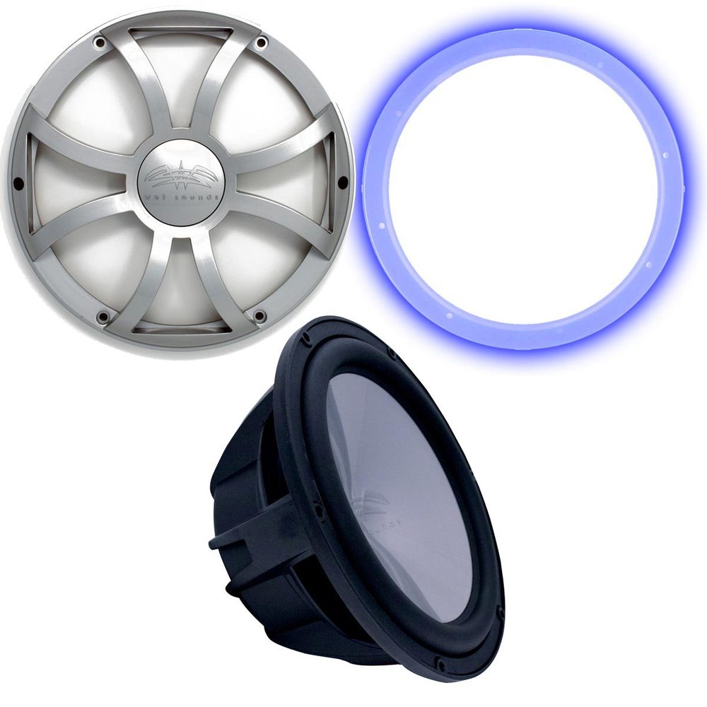 Wet Sounds Revo 12" Subwoofer, Grill, & RGB LED Ring - Black Subwoofer & Silver XS Grill - 2 Ohm