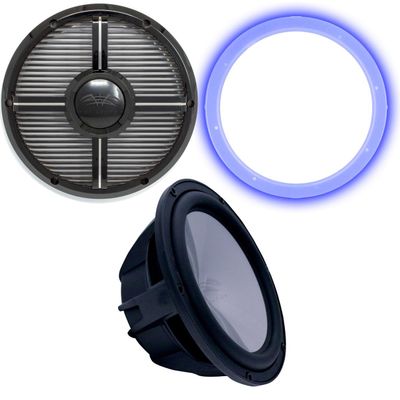 Wet Sounds Revo 12" Subwoofer, Grill, & RGB LED Ring - Black Subwoofer & Black Closed Face XW Grill - 2 Ohm