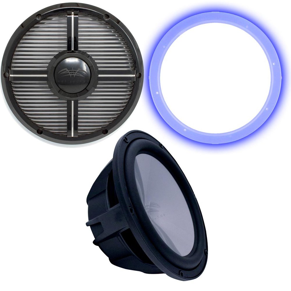 Wet Sounds Revo 12" Subwoofer, Grill, & RGB LED Ring - Black Subwoofer & Black Closed Face XW Grill - 2 Ohm