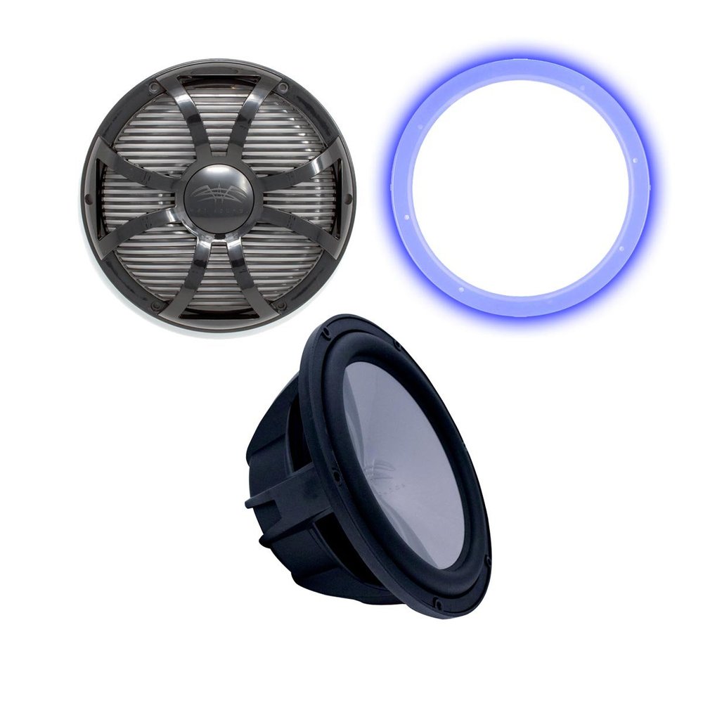 Wet Sounds Revo 10" Subwoofer, Grill, & RGB LED Ring - Black Subwoofer & Black Closed Face SW Grill - 2 Ohm