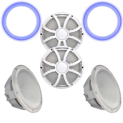 Wet Sounds Two Revo 12" Subwoofers, Grills, & RGB LED Rings - White Subwoofers & White Closed Face SW Grills - 4 Ohm