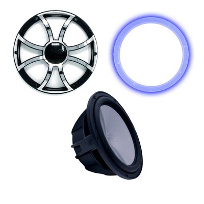 Wet Sounds Revo 10" Subwoofer, Grill, & RGB LED Ring - Black Subwoofer & Black Grill with Steel Inserts - 2 Ohm