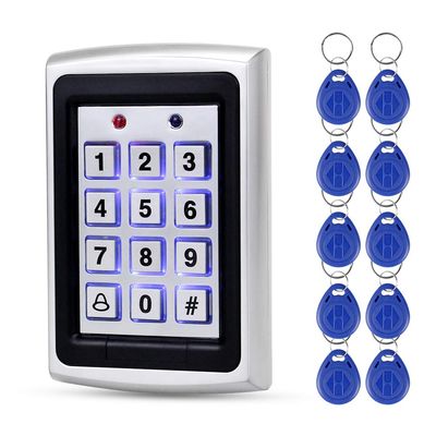 10pcs keyfobs +125Khz EM-ID Metal Case RFID Access Control Keypad with Back Light Support 1000 User