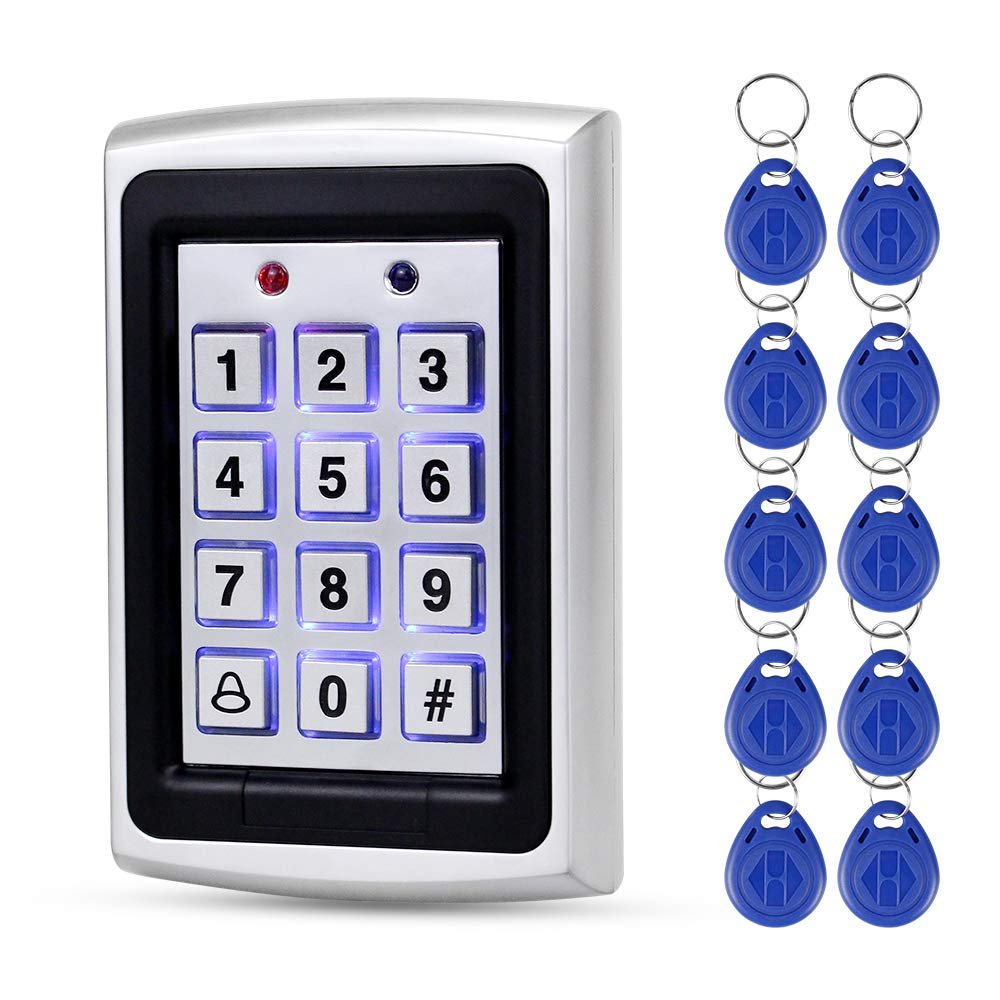 10pcs keyfobs +125Khz EM-ID Metal Case RFID Access Control Keypad with Back Light Support 1000 User