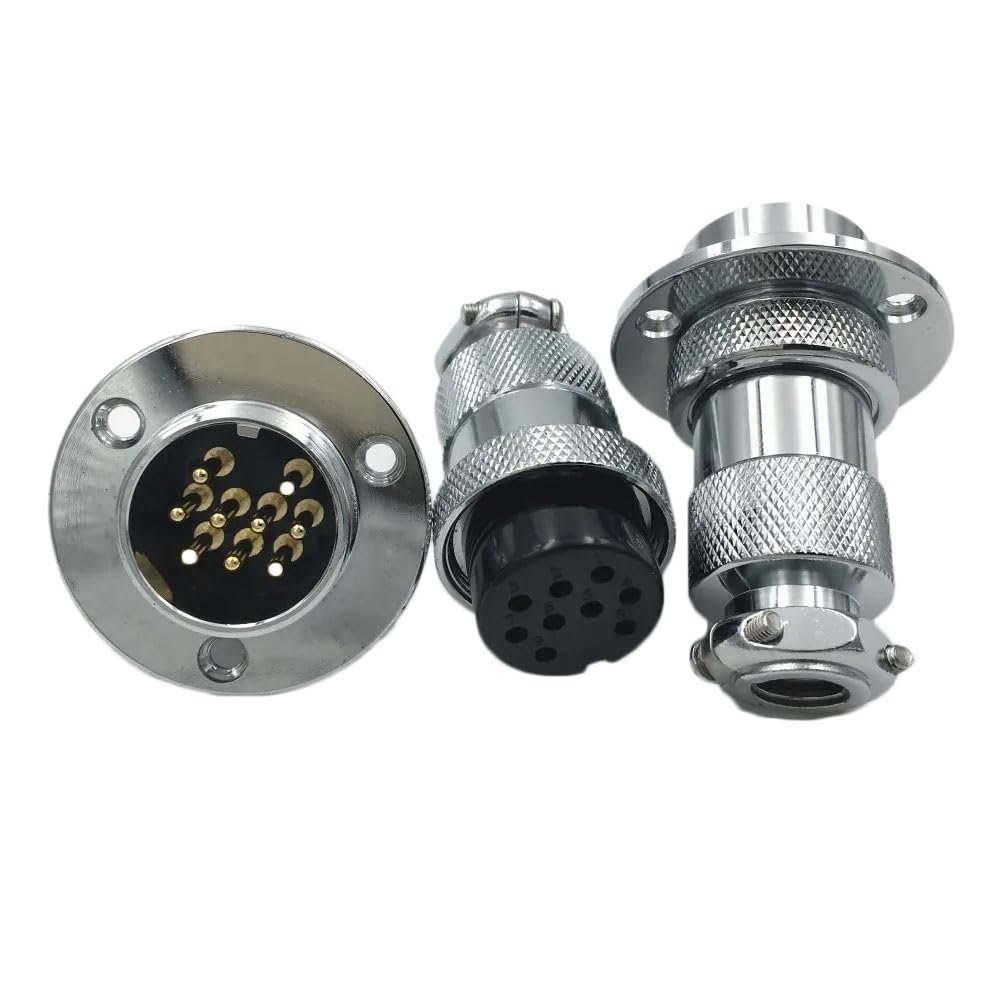 10Set GX25 XLR 2 3 4 5 6 7 8 9 10 Pin 25mm Female Male Disc Flange Panel Mount Socket with Dustproof Cover Aviation Connector (9PIN)
