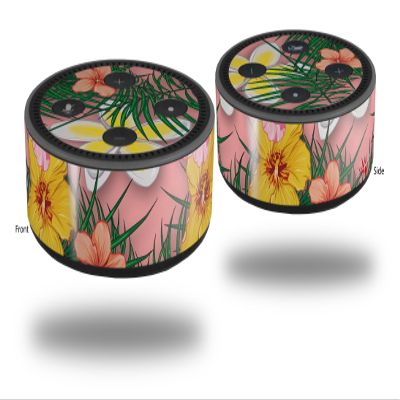 Skin Wrap Decal Set 2 Pack for Amazon Echo Dot 2 - Beach Flowers 02 Pink (2nd Generation ONLY - Echo NOT Included)