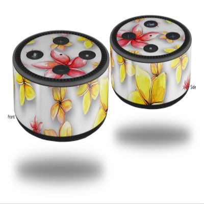 Skin Wrap Decal Set 2 Pack for Amazon Echo Dot 2 - Beach Flowers White (2nd Generation ONLY - Echo NOT Included)