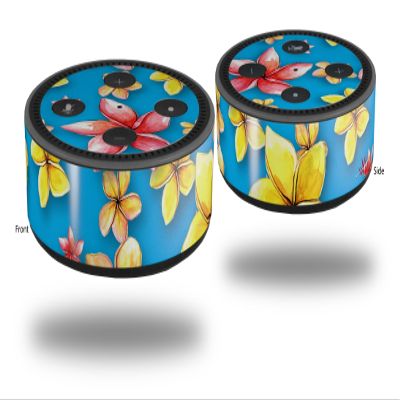 Skin Wrap Decal Set 2 Pack for Amazon Echo Dot 2 - Beach Flowers Blue Medium (2nd Generation ONLY - Echo NOT Included)