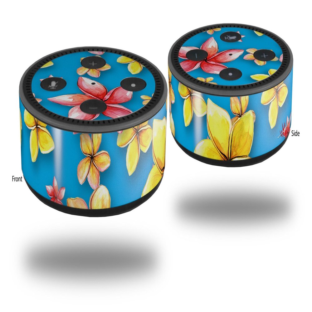 Skin Wrap Decal Set 2 Pack for Amazon Echo Dot 2 - Beach Flowers Blue Medium (2nd Generation ONLY - Echo NOT Included)