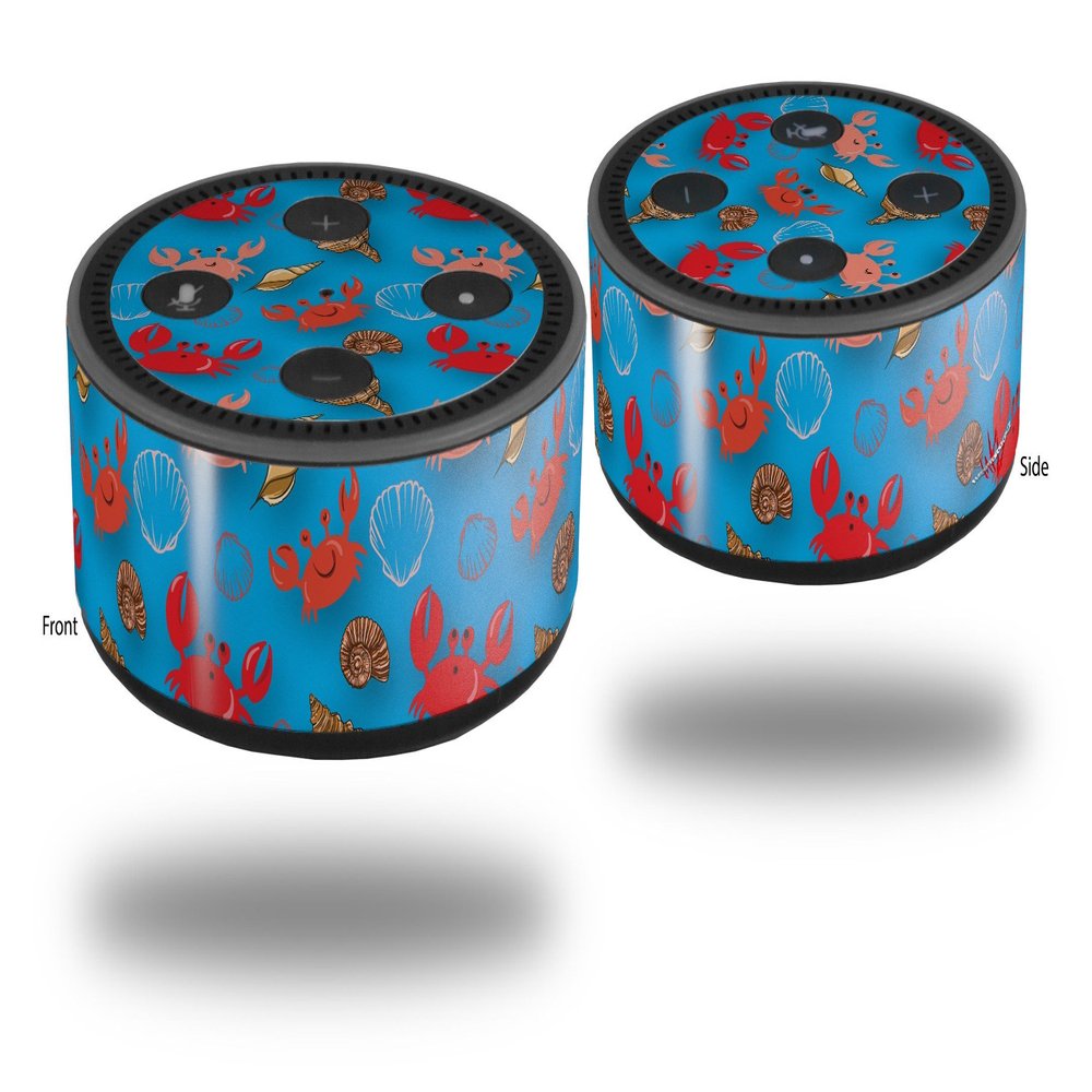 Skin Wrap Decal Set 2 Pack for Amazon Echo Dot 2 - Crabs and Shells Blue Medium (2nd Generation ONLY - Echo NOT Included)