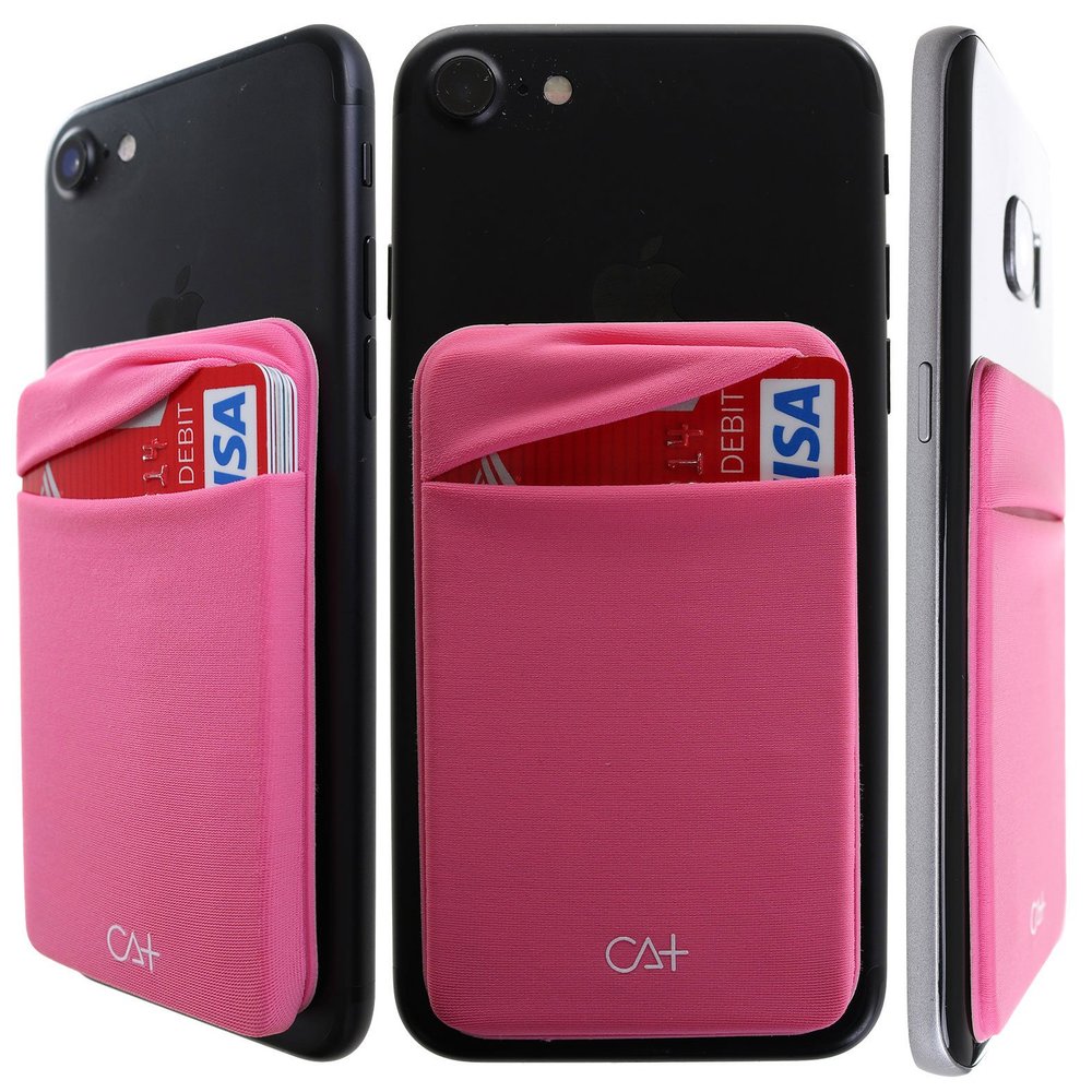CHEAP SUNDAY Cell Phone Pocket Self Adhesive Card Holder Stick On Wallet Sleeve with Adhesive Stretchy Phone Wallet Card ID Credit Card ATM Card Holder for iPhone and Android (Pink)
