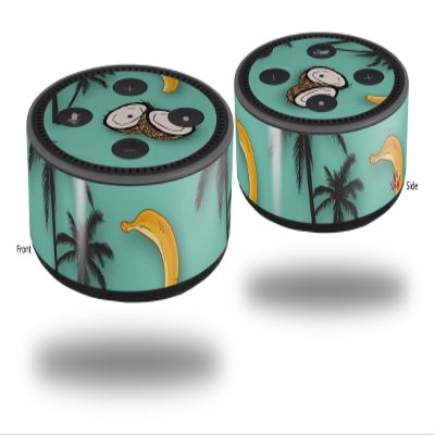 Skin Wrap Decal Set 2 Pack for Amazon Echo Dot 2 - Coconuts Palm Trees and Bananas Seafoam Green (2nd Generation ONLY - Echo NOT Included)