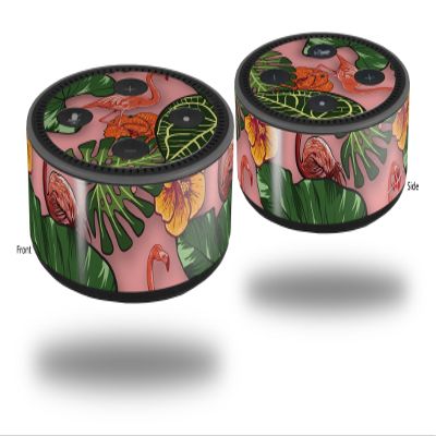 Skin Wrap Decal Set 2 Pack for Amazon Echo Dot 2 - Famingos and Flowers Pink (2nd Generation ONLY - Echo NOT Included)