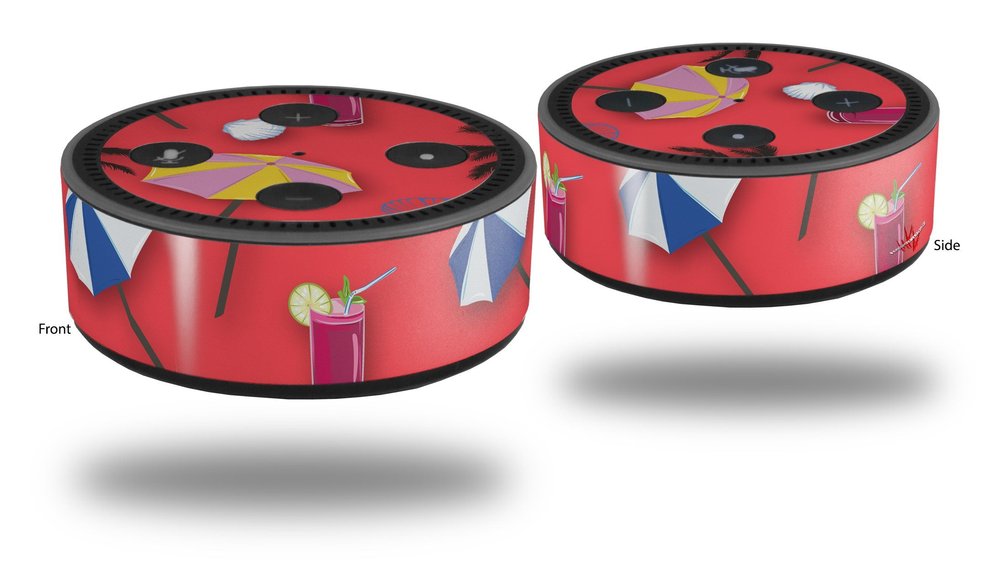 Skin Wrap Decal Set 2 Pack for Amazon Echo Dot 2 - Beach Party Umbrellas Coral (2nd Generation ONLY - Echo NOT Included)