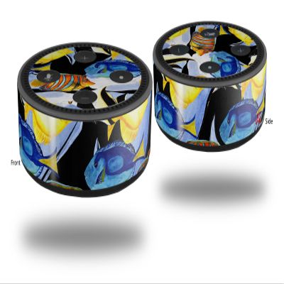 Skin Wrap Decal Set 2 Pack for Amazon Echo Dot 2 - Tropical Fish 01 Black (2nd Generation ONLY - Echo NOT Included)
