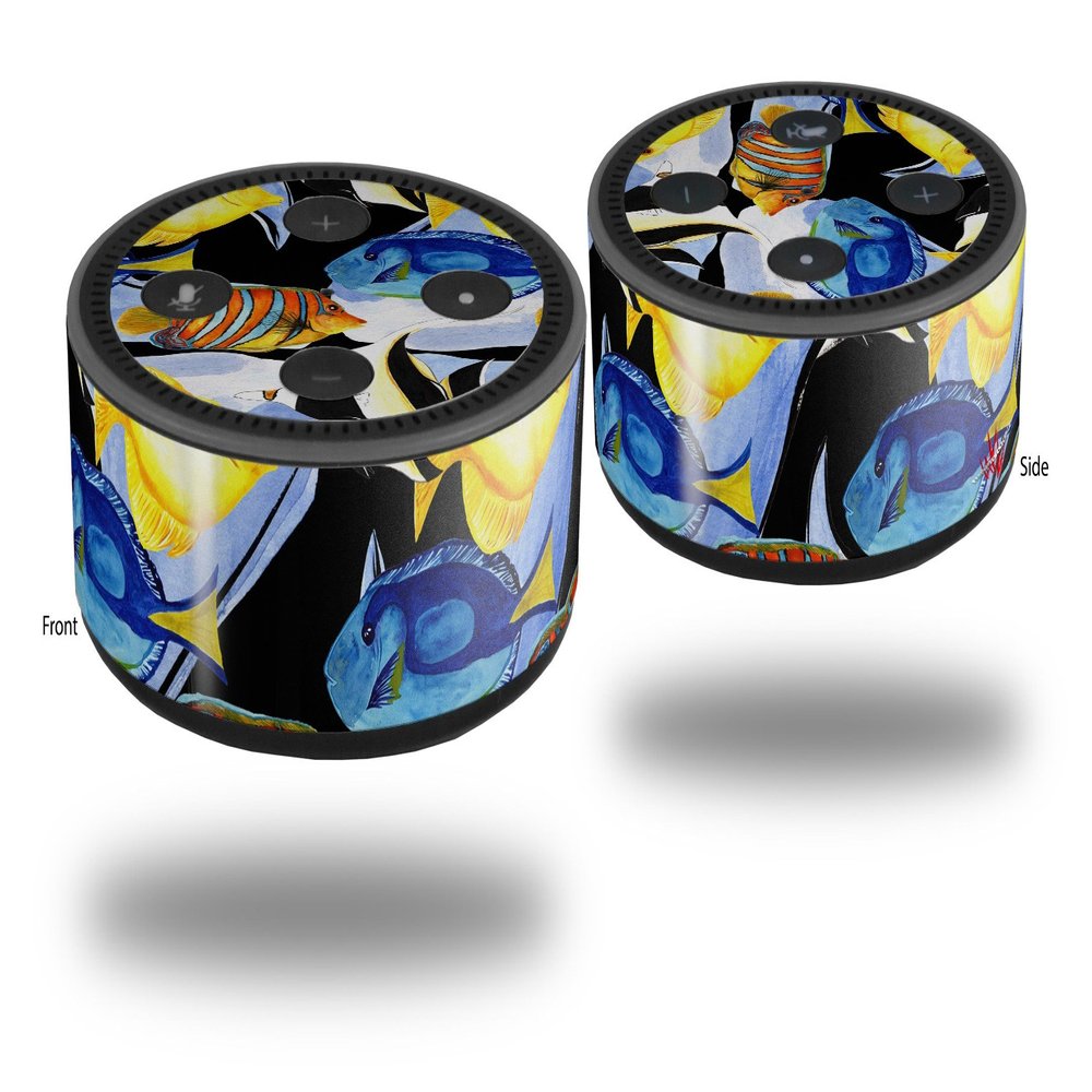 Skin Wrap Decal Set 2 Pack for Amazon Echo Dot 2 - Tropical Fish 01 Black (2nd Generation ONLY - Echo NOT Included)