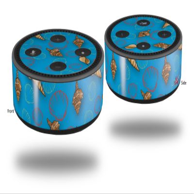 Skin Wrap Decal Set 2 Pack for Amazon Echo Dot 2 - Sea Shells 02 Blue Medium (2nd Generation ONLY - Echo NOT Included)
