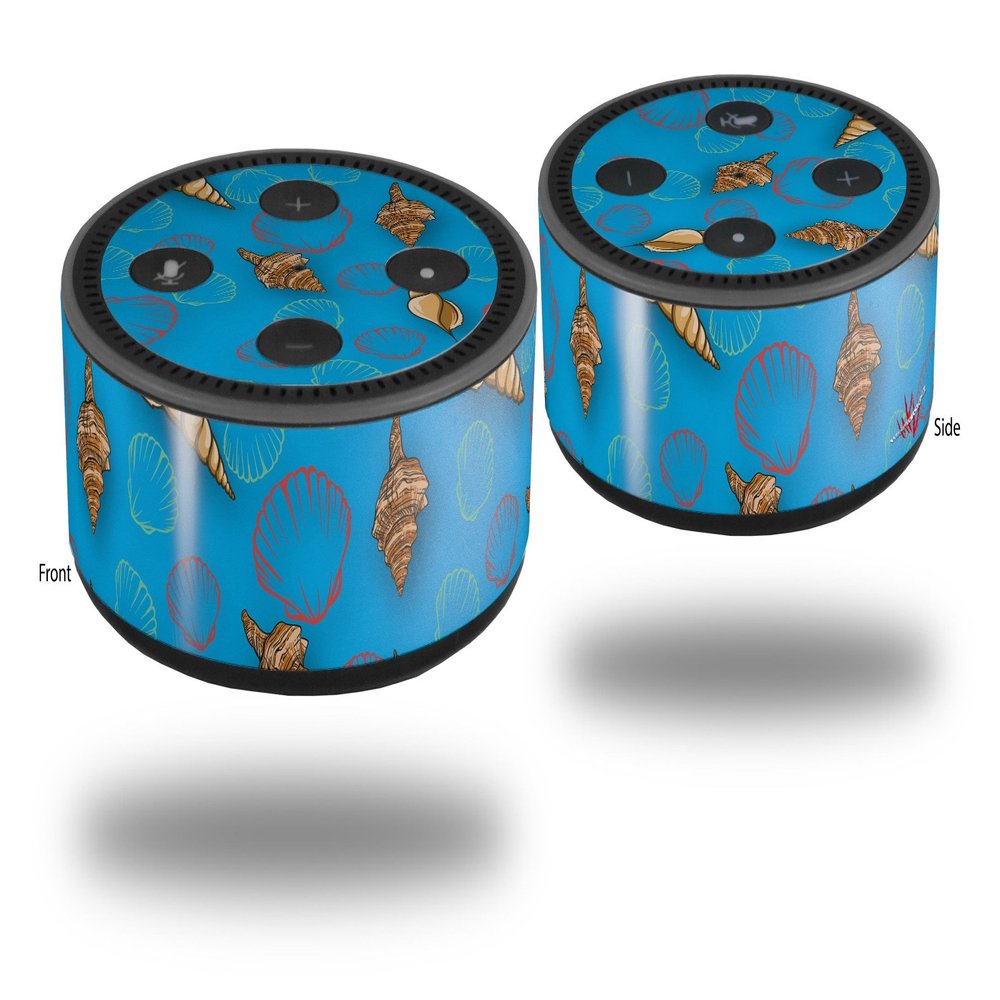 Skin Wrap Decal Set 2 Pack for Amazon Echo Dot 2 - Sea Shells 02 Blue Medium (2nd Generation ONLY - Echo NOT Included)